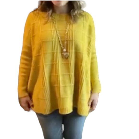cabi Golden Yellow Oversized Long Sleeve Split Side Round Neck Sweater, Small - Picture 14 of 14